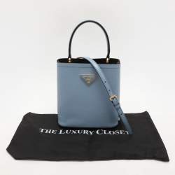 Pre Owned Prada Blue Leather Small Panier Top Handle Bag