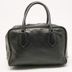 Prada Black Leather Double Compartment Bauletto Satchel