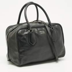 Prada Black Leather Double Compartment Bauletto Satchel