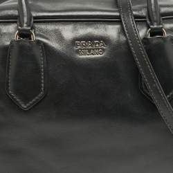 Prada Black Leather Double Compartment Bauletto Satchel