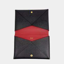 Prada Black Red Leather Saffiano Document Clutch Bag