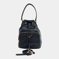 Pre Owned Prada Black Leather Bucket Tote Bag