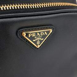 Pre Owned Prada Black Leather Bucket Tote Bag