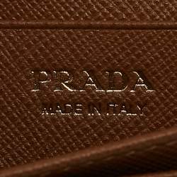 Prada Brown Saffiano Leather Flap Card Holder