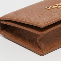 Prada Brown Saffiano Leather Flap Card Holder