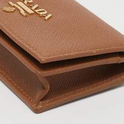 Prada Brown Saffiano Leather Flap Card Holder