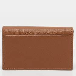 Prada Brown Saffiano Leather Flap Card Holder