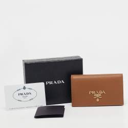 Prada Brown Saffiano Leather Flap Card Holder