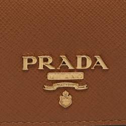 Prada Brown Saffiano Leather Flap Card Holder