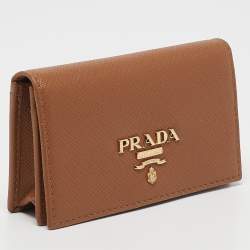 Prada Brown Saffiano Leather Flap Card Holder