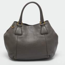 Pre Owned Prada Grey Vitello Daino Leather Snap Shoulder Bag