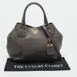 Pre Owned Prada Grey Vitello Daino Leather Snap Shoulder Bag