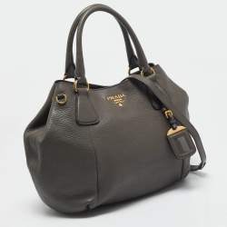 Pre Owned Prada Grey Vitello Daino Leather Snap Shoulder Bag