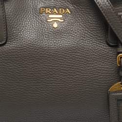 Pre Owned Prada Grey Vitello Daino Leather Snap Shoulder Bag