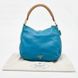 Prada Blue Cervo Leather Zip Around Hobo