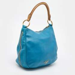 Prada Blue Cervo Leather Zip Around Hobo
