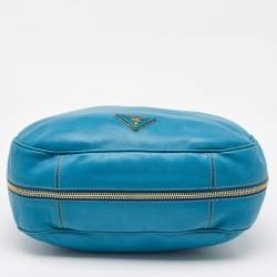 Prada Blue Cervo Leather Zip Around Hobo