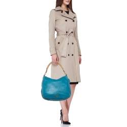 Prada Blue Cervo Leather Zip Around Hobo