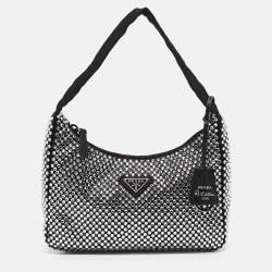 Prada Black Satin and Crystals Re-Edition 2000 Bag