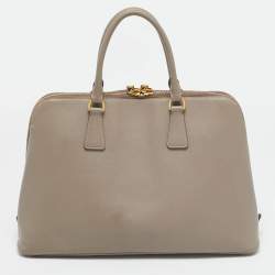 Prada Light Grey Saffiano Lux Leather Promenade Satchel