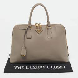 Prada Light Grey Saffiano Lux Leather Promenade Satchel