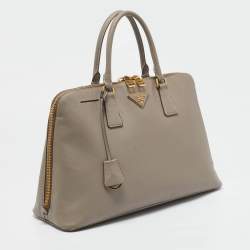 Prada Light Grey Saffiano Lux Leather Promenade Satchel