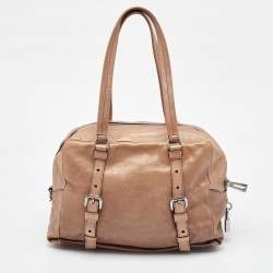 Prada Two Tone Brown Glace Mordore Leather Satchel