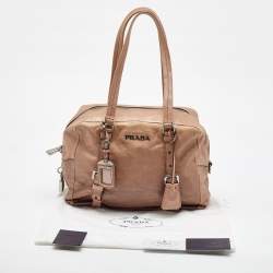 Prada Two Tone Brown Glace Mordore Leather Satchel