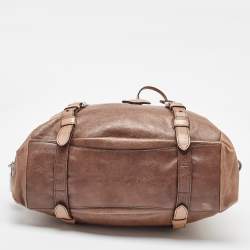Prada Two Tone Brown Glace Mordore Leather Satchel