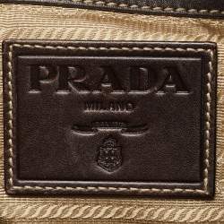 Pre Owned Prada Brown/Beige Logo Jacquard and Leather Side Pocket Shoulder Bag