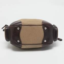 Pre Owned Prada Brown/Beige Logo Jacquard and Leather Side Pocket Shoulder Bag