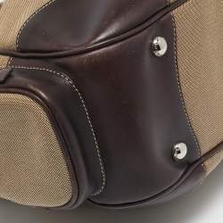 Pre Owned Prada Brown/Beige Logo Jacquard and Leather Side Pocket Shoulder Bag
