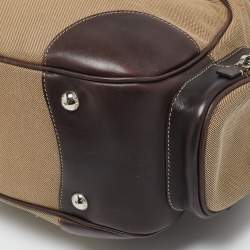 Pre Owned Prada Brown/Beige Logo Jacquard and Leather Side Pocket Shoulder Bag