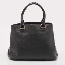 Pre Owned Prada Black Vitello Daino Leather Middle Zip Tote