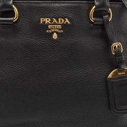 Pre Owned Prada Black Vitello Daino Leather Middle Zip Tote