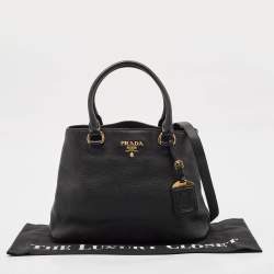 Pre Owned Prada Black Vitello Daino Leather Middle Zip Tote