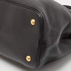 Pre Owned Prada Black Vitello Daino Leather Middle Zip Tote