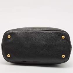 Pre Owned Prada Black Vitello Daino Leather Middle Zip Tote