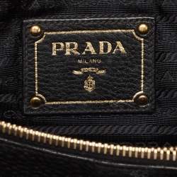 Pre Owned Prada Black Vitello Daino Leather Middle Zip Tote