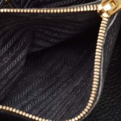 Pre Owned Prada Black Vitello Daino Leather Middle Zip Tote