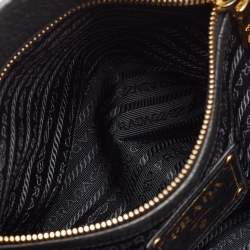 Pre Owned Prada Black Vitello Daino Leather Middle Zip Tote