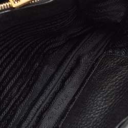 Pre Owned Prada Black Vitello Daino Leather Middle Zip Tote