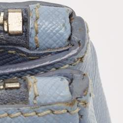 Prada Light Blue Saffiano Lux Leather Mini Double Zip Tote