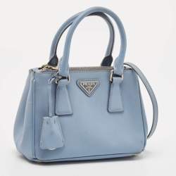 Prada Light Blue Saffiano Lux Leather Mini Double Zip Tote