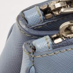 Prada Light Blue Saffiano Lux Leather Mini Double Zip Tote