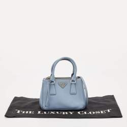 Prada Light Blue Saffiano Lux Leather Mini Double Zip Tote