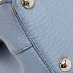 Prada Light Blue Saffiano Lux Leather Mini Double Zip Tote