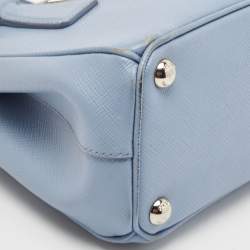 Prada Light Blue Saffiano Lux Leather Mini Double Zip Tote