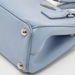 Prada Light Blue Saffiano Lux Leather Mini Double Zip Tote