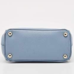 Prada Light Blue Saffiano Lux Leather Mini Double Zip Tote